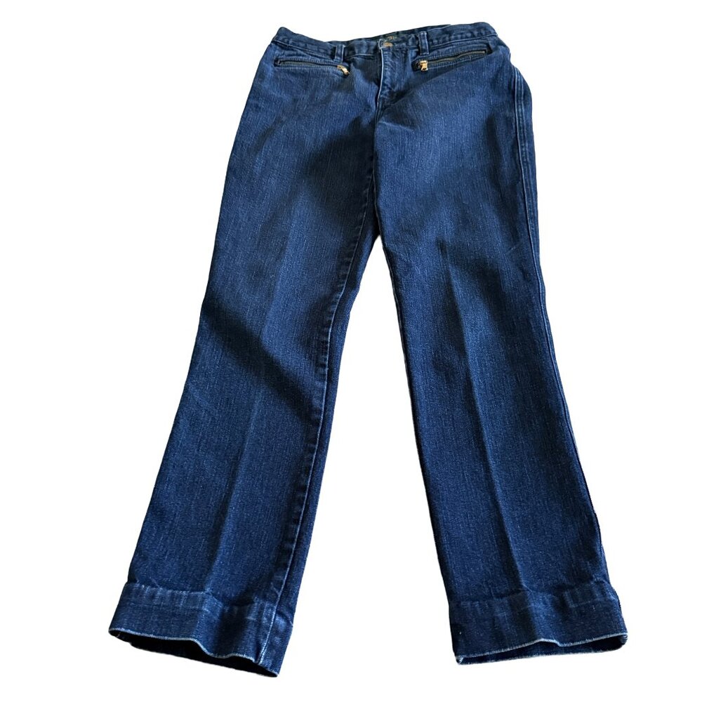 LRL Lauren Jeans Co Women's Sz 4 Dark Wash Zipper Pocket Tailored Blue Jeans